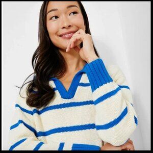 Tuckernuck ‘Cerulean Charlie’ Polo Sweater – Blue & White Stripe (Size S/M)